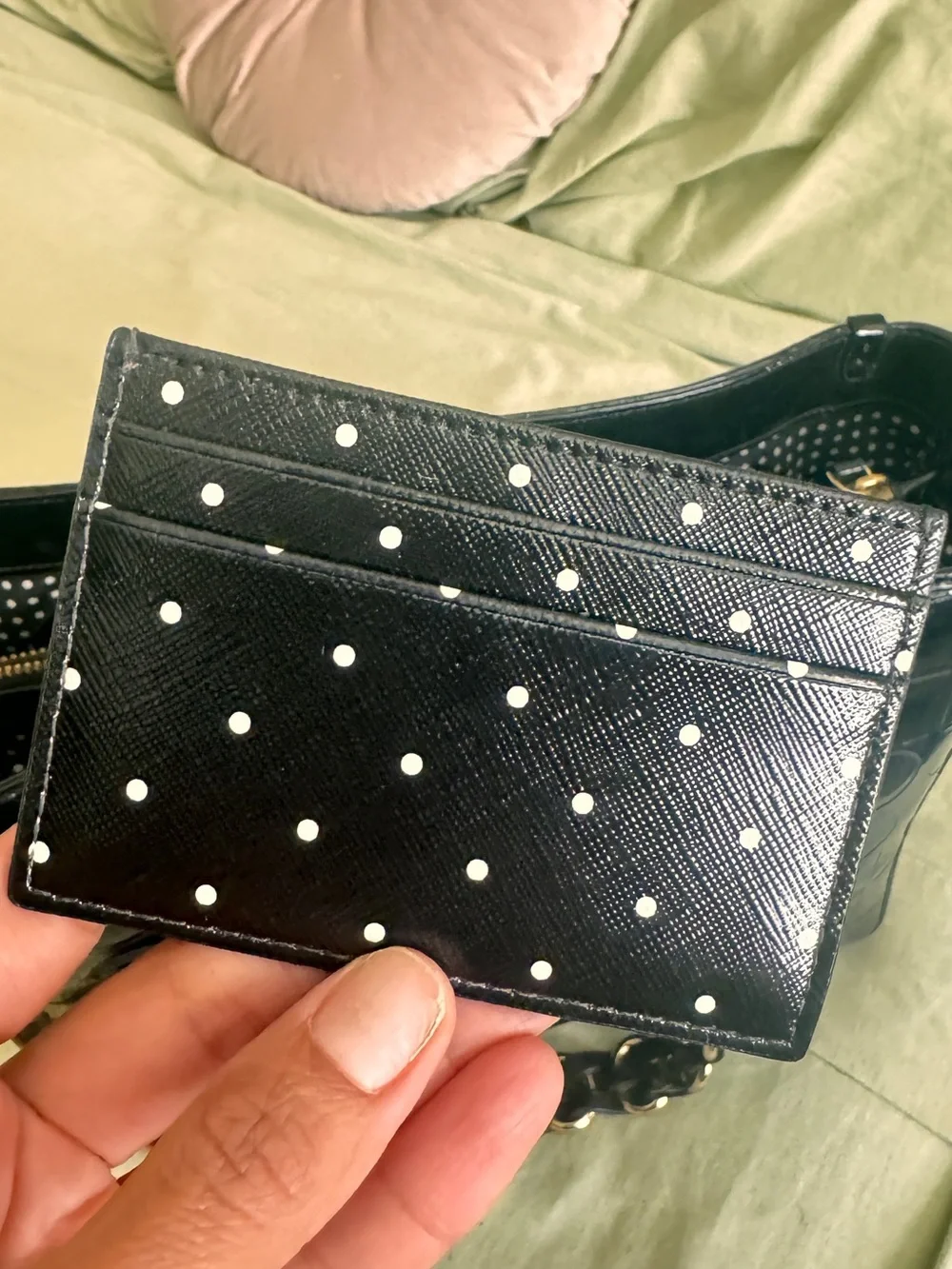 kate spade Black Patent Leather Tote with Quilted Circle Pattern